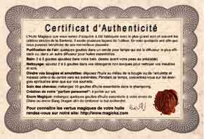 certificat huile magique